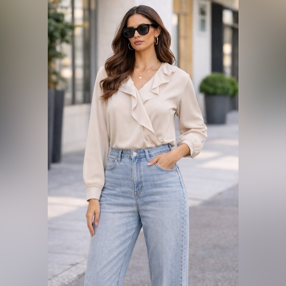 H&M Cream Ruffle Blouse